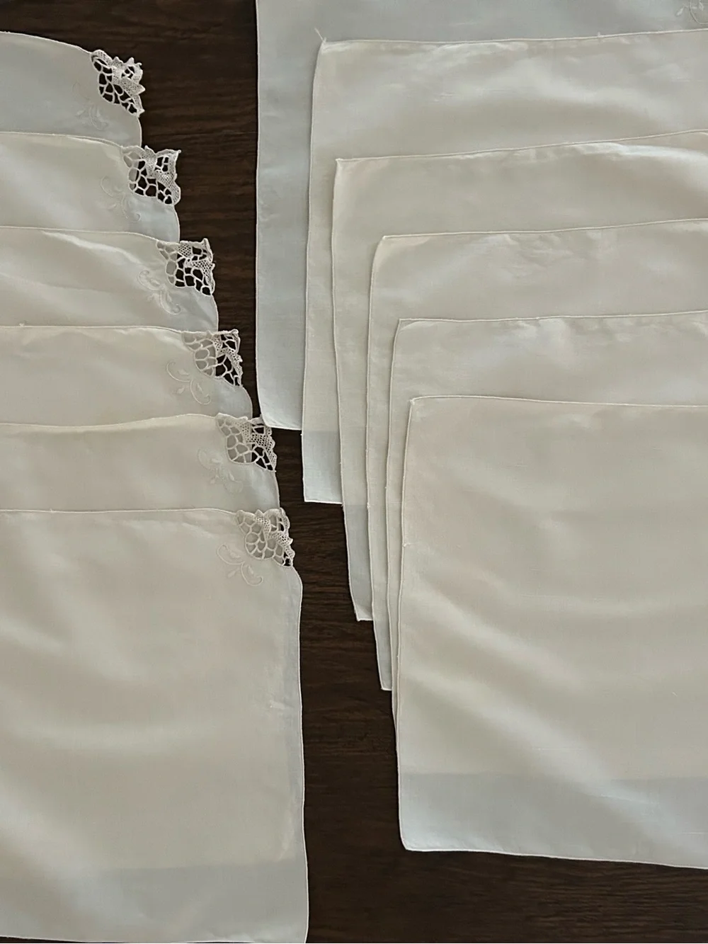 Vintage Linen Napkins Set of 12 Ecru Crochet Lace Corners Embroidered 16”